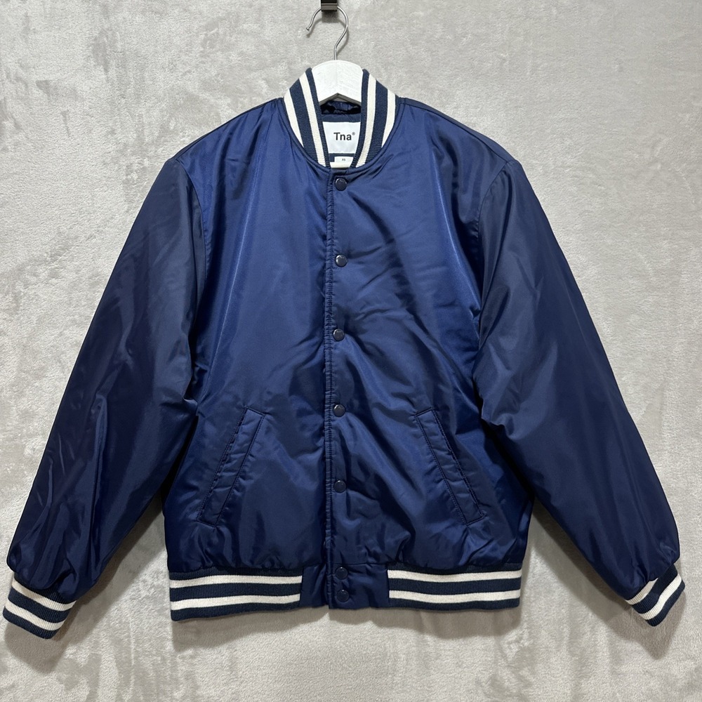 TNA Aritzia Stadium Bomber Navy/White‎ Jacket Women's Size XS